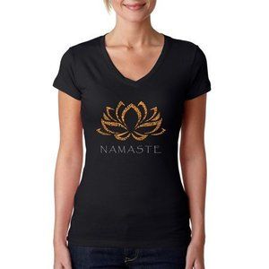 LA Pop Art Women's Namaste V-Neck T-Shirt - Size S, Color: Multi